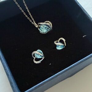 Swarovski Blue Heart Necklace and Earring Set